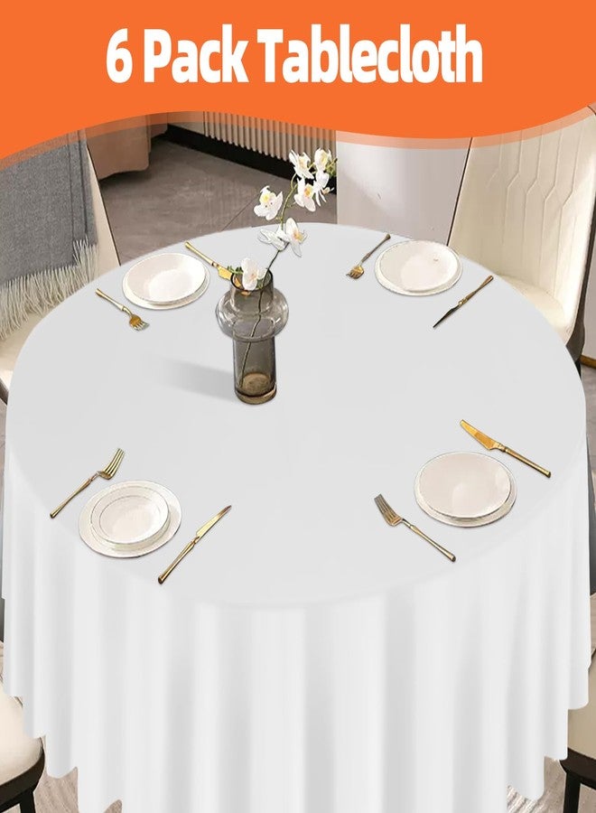 tujol White 6 Pack Plastic Table Cloth 84", Disposable Round Tablecloth Table Cover, Plastic Tablecloths for Parties - Image 5